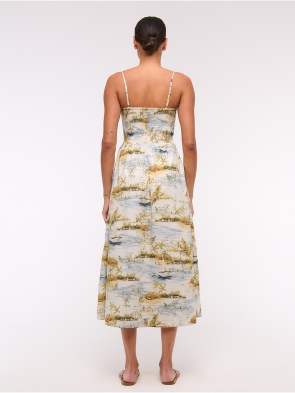 Abercrombie & Fitch Sydney Smocked Dipped-Waist Midi Dress - Picture 4 of 9
